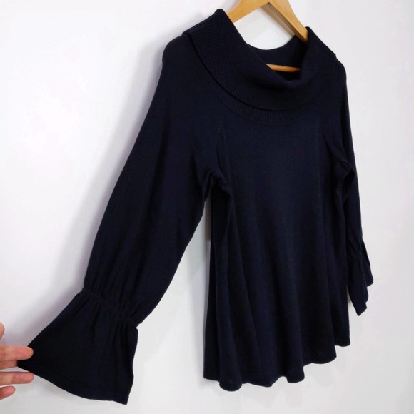 CeCe Off The Shoulder Long Sleeve Bell Cuff Sweater In Black - Picture 3 of 6